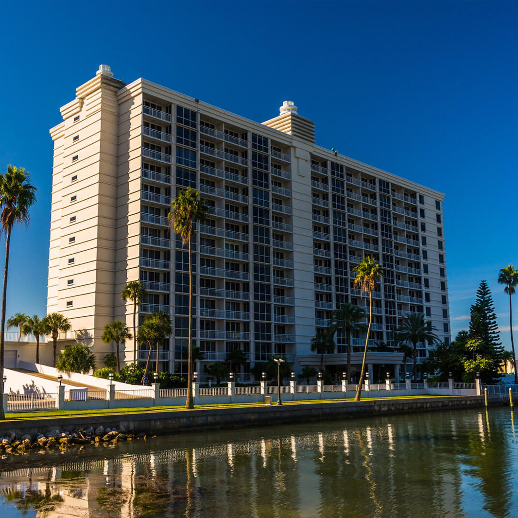 Waterfront apartment building in Clearwater, Florida.