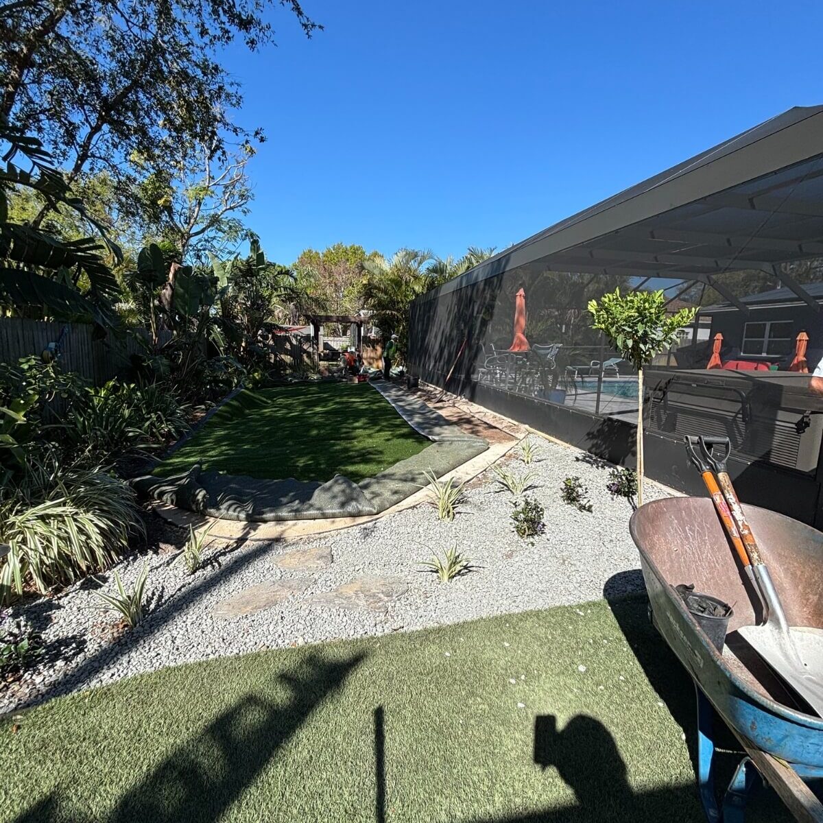 side yard garden with gravel path